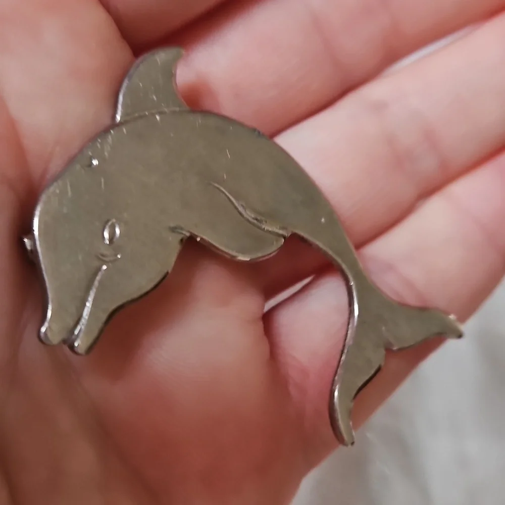 Silver Tone dolphin brooch, vintage 1990s